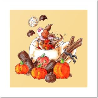 Halloween Pumpkin Spice Mocha Piggy Posters and Art